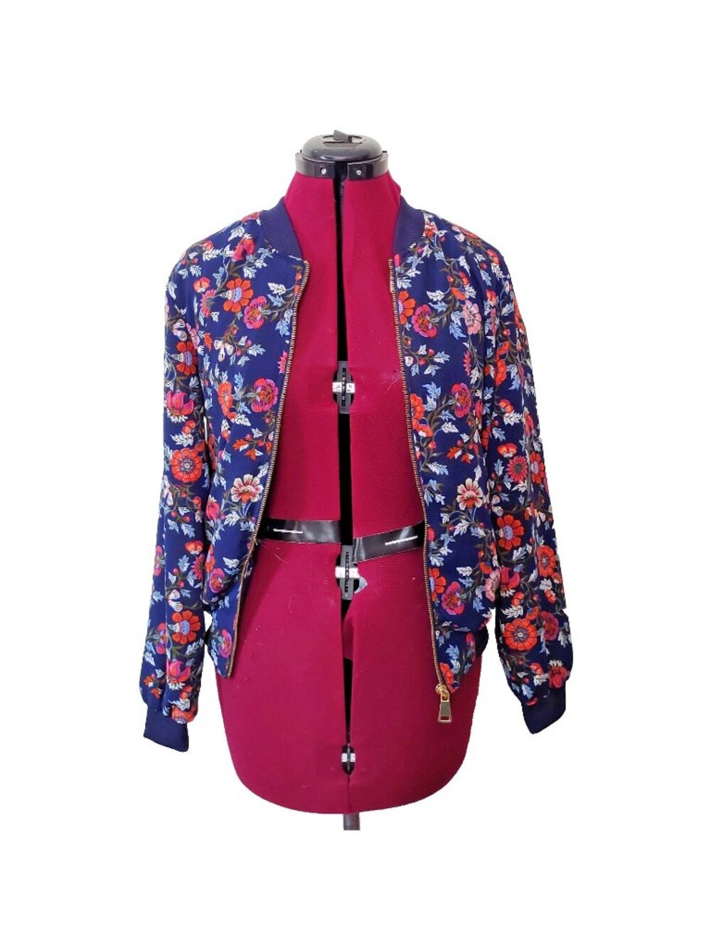 Love Tree Women's Medium Floral Print Bomber Jacket Full Zip Lightweight Pockets